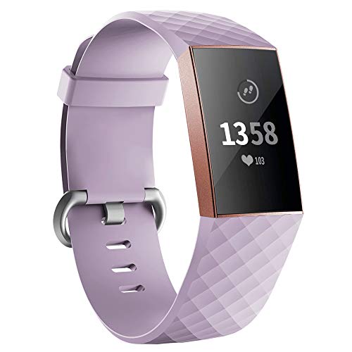 iGK Replacement Bands Compatible for Fitbit Charge 3 and Charge 3 SE Fitness Activity Tracker Adjustable Replacement Sport Strap for Women Men Lavender Large