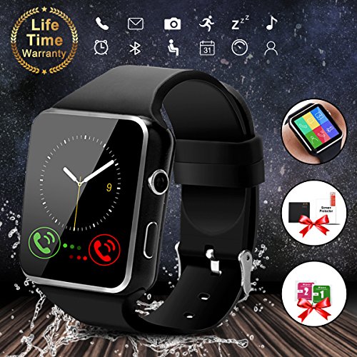 Smart WatchBluetooth Smartwatch Touch Screen Wrist Watch with Camera SIM Card SlotWaterproof Smart Watch Sports Fitness Tracker Compatible with Android iOS Phones Samsung Huawei Black