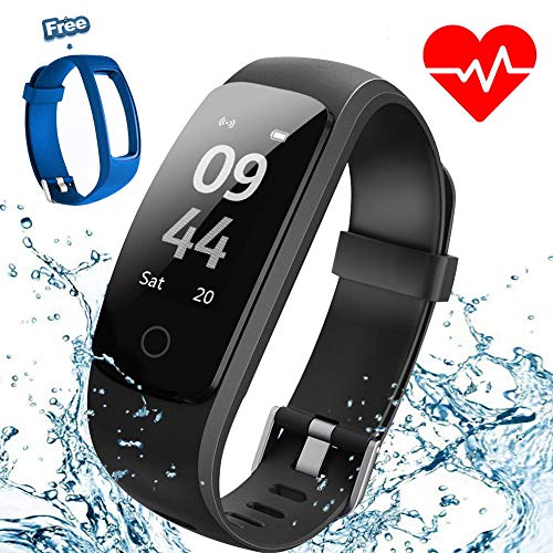 Aneken Fitness Tracker Activity Tracker with Heart Rate Monitor IP67 Bluetooth Smart Bracelet with Pedometer Sleep Monitor Watch with Replacement Strap for Android iOS Smartphone Black