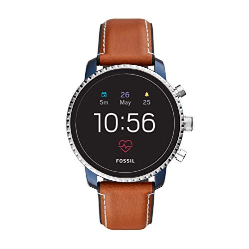 Fossil Men Gen 4 Explorist HR Stainless Steel and Leather Touchscreen Smartwatch Color Blue Brown
