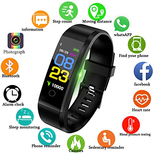 Fitness TrackersLIGE 096inch Color Screen Unisex Smart Bracelet with Heart Rate Monitor Sleep Monitoring Calorie Counter Sports Bracelet Waterproof Pedometer Fitness Watch Black