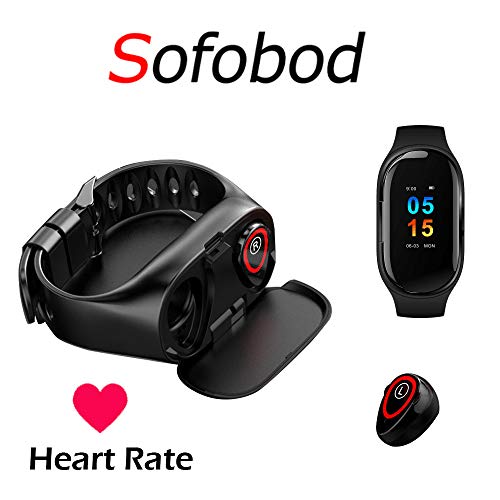 Sofobod Smart Bracelet with Earpads Smart Bracelet Wristband with Earphone with Heart Rate Monitor Bluetooth 50  Black