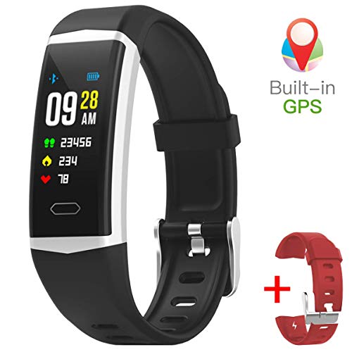 gandley Fitness Tracker with GPS Builtin for Men with Blood Pressure Monitor IP68 Waterproof Smart Bracelet for Women Kids + Free Wristband