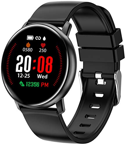 Smart Watch for Android iOS Phones Sport Fitness Tracker Pedometer Watch with Heart Rate Monitor for Women Men and Kids Sleep Monitor Calorie Counter IP68 Waterproof Color Touch Screen Black